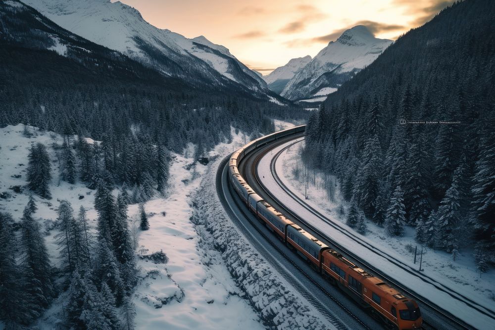 Train mountain outdoors vehicle. AI generated Image by rawpixel.