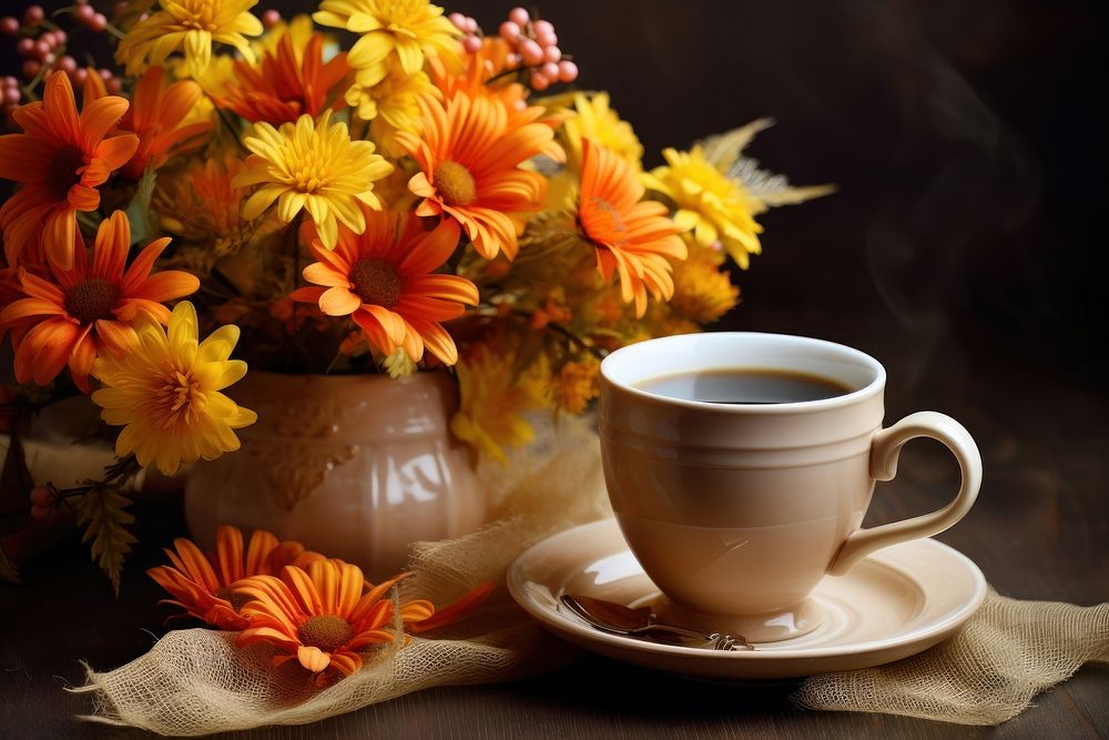 Flower cup saucer autumn. AI generated Image by rawpixel.