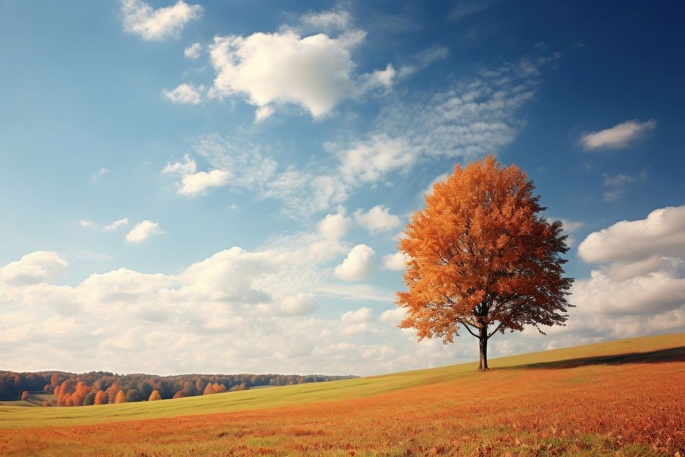 Autumn field tree landscape. AI generated Image by rawpixel.