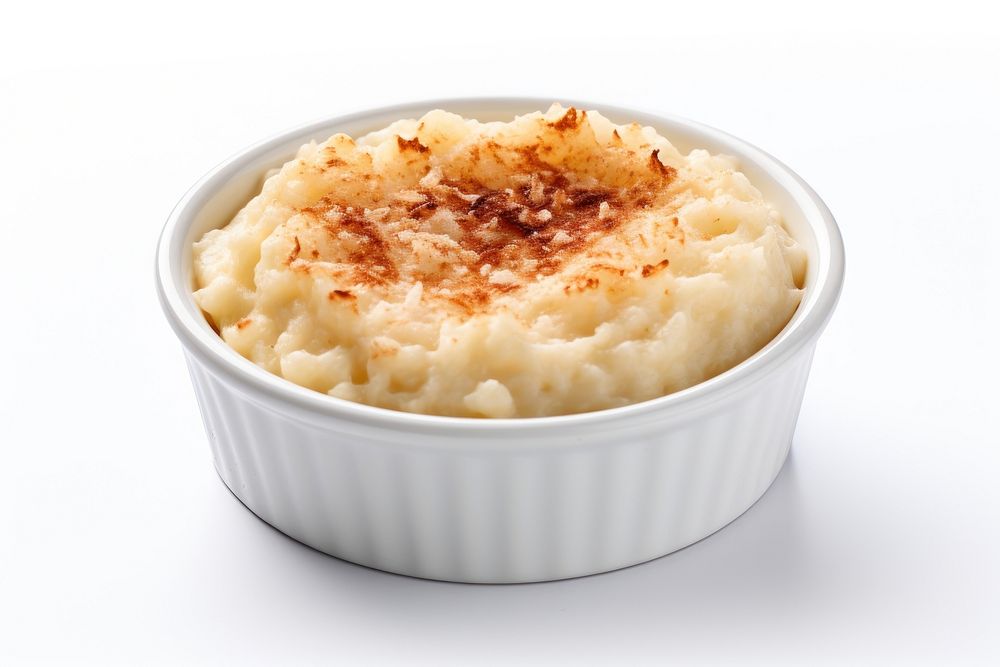 Baked rice pudding dessert food white background. AI generated Image by rawpixel.