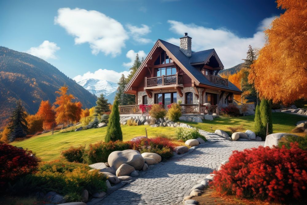 Autumn house architecture landscape. AI generated Image by rawpixel.