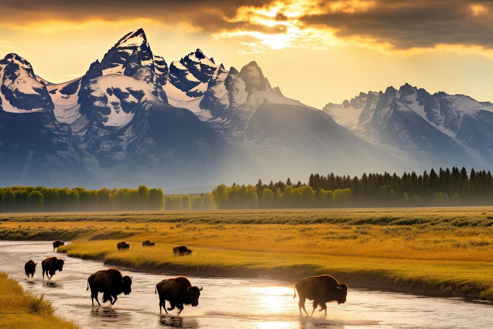 Grassland livestock mountain wildlife. 