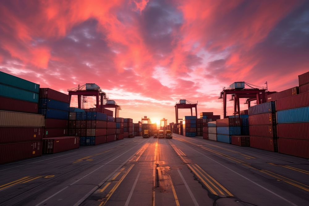 Container outdoors vehicle sunset. AI generated Image by rawpixel.