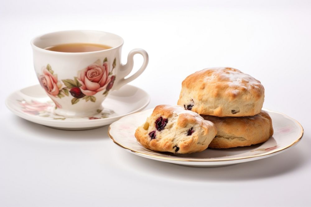 Cup saucer scone bread. AI generated Image by rawpixel.