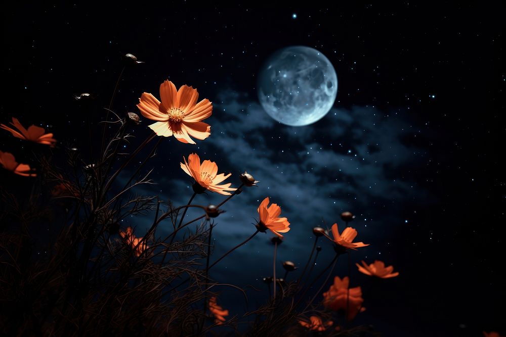 Flower night moon astronomy. AI generated Image by rawpixel.