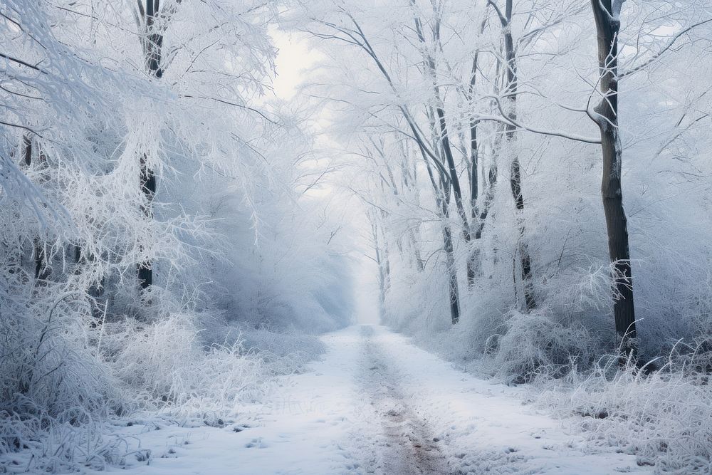 Woodland snow landscape outdoors. 