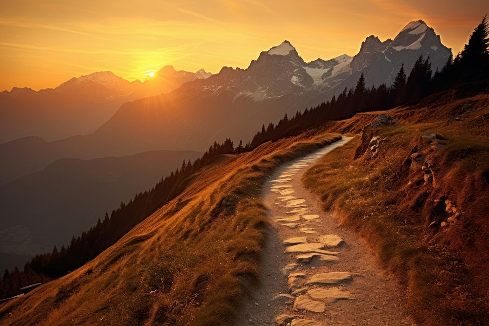 Empyty hiking path mountain wilderness landscape. 