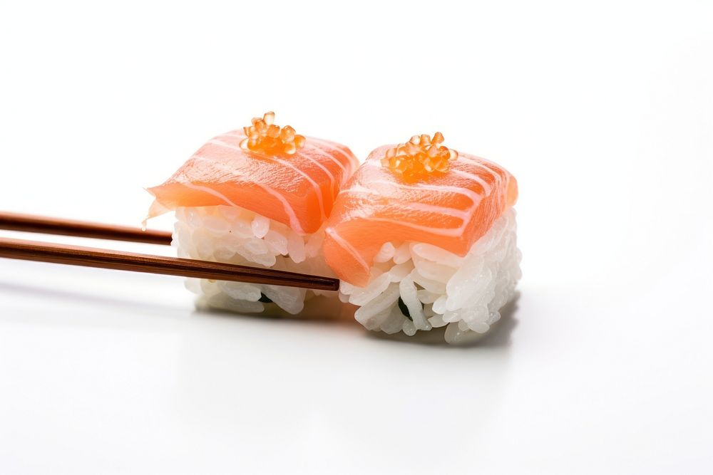 Sushi chopsticks salmon food. AI generated Image by rawpixel.