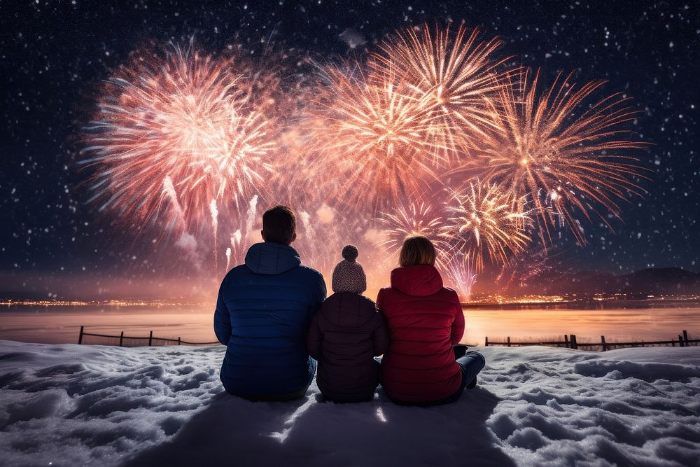Fireworks outdoors winter night. AI generated Image by rawpixel.