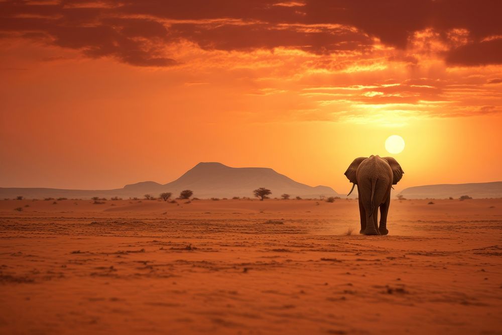 Elephant desert sunlight wildlife. AI generated Image by rawpixel.