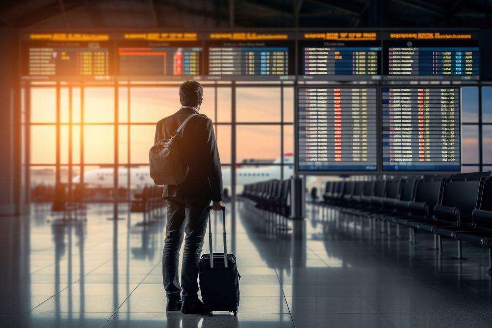 Airport architecture suitcase standing. AI generated Image by rawpixel.