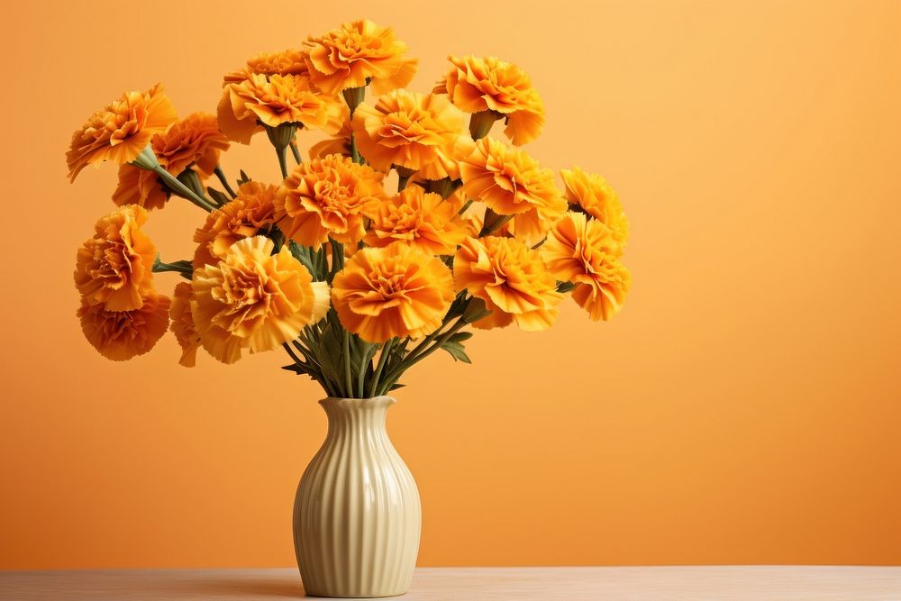 Marigold flower plant vase. 