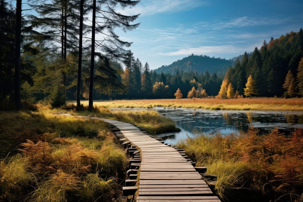 Boardwalk landscape outdoors nature. AI generated Image by rawpixel.
