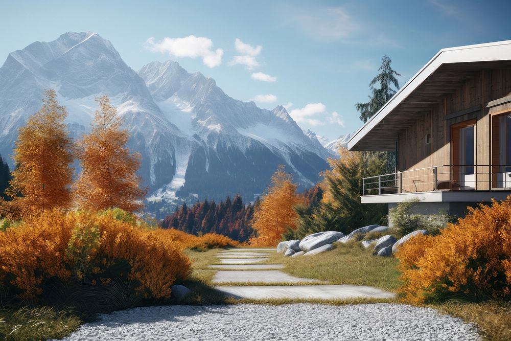 Mountain autumn architecture outdoors. AI generated Image by rawpixel.