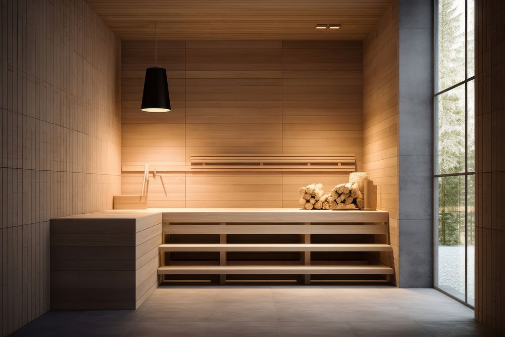 Sauna room architecture furniture. AI generated Image by rawpixel.