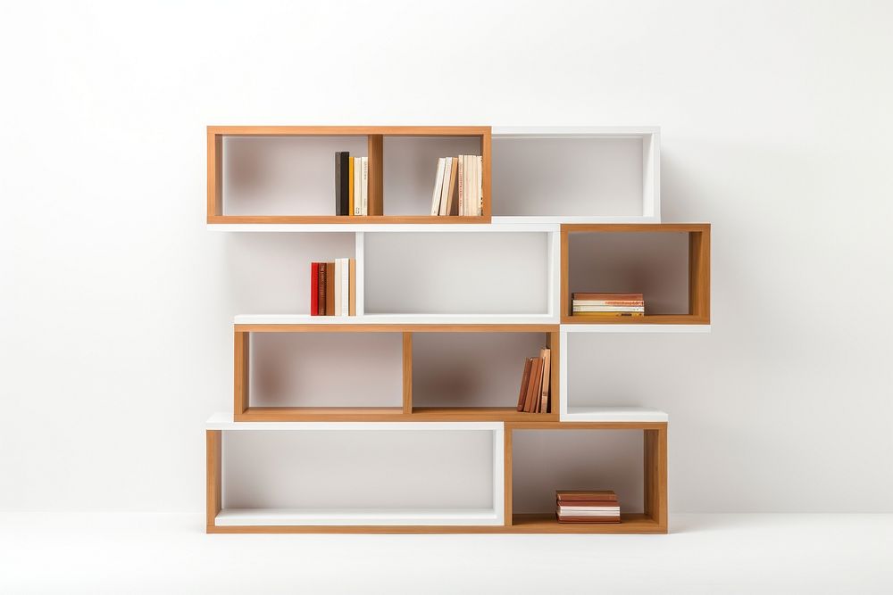 Bookcase furniture bookshelf white background. AI generated Image by rawpixel.