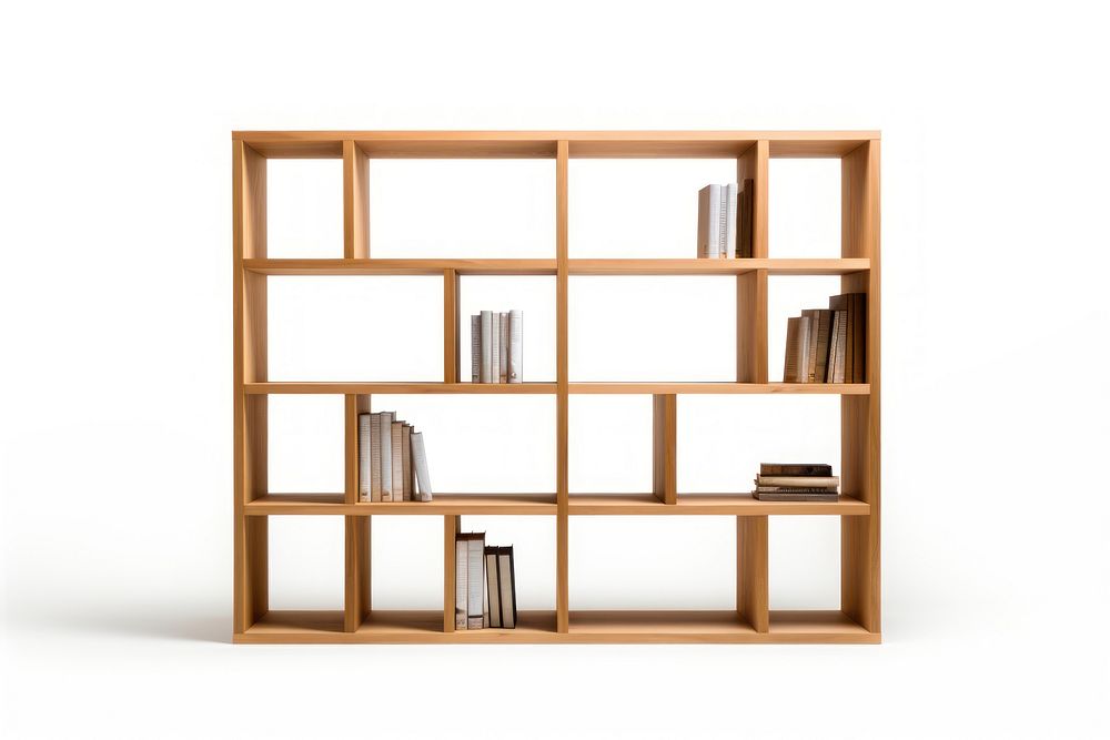 Bookcase bookshelf furniture white background. AI generated Image by rawpixel.
