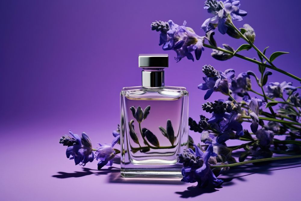 Cosmetics perfume bottle flower. AI generated Image by rawpixel.