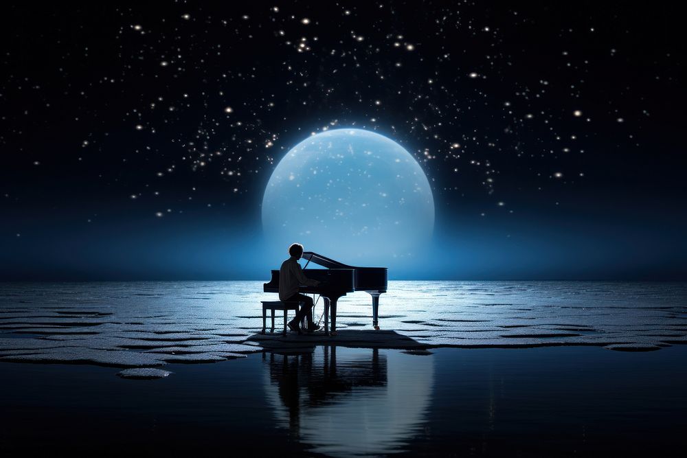 Music piano moon astronomy. AI generated Image by rawpixel.