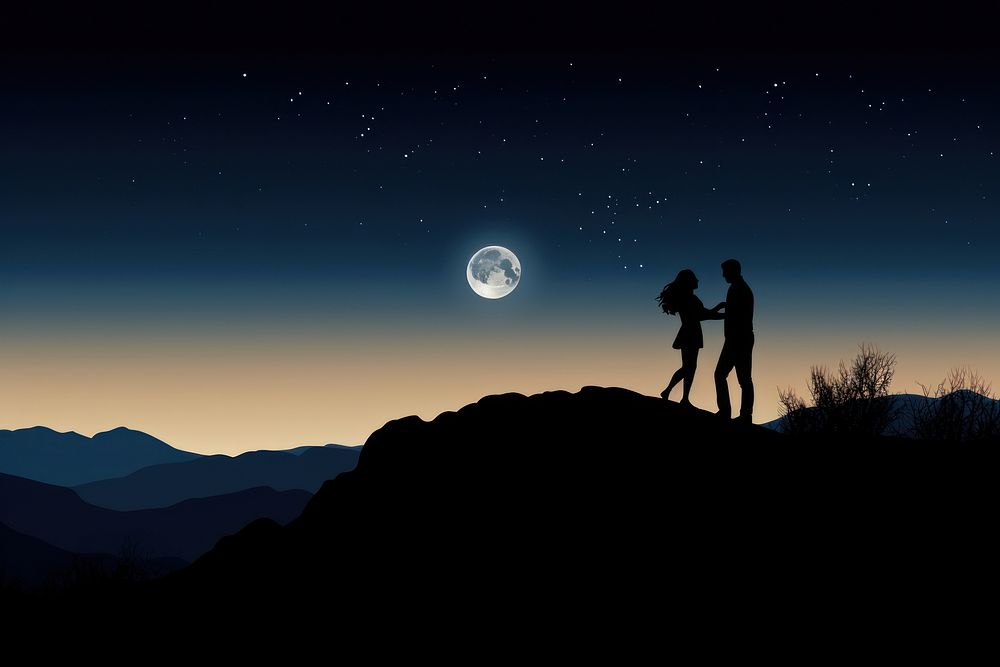 Night moon silhouette landscape. AI generated Image by rawpixel.