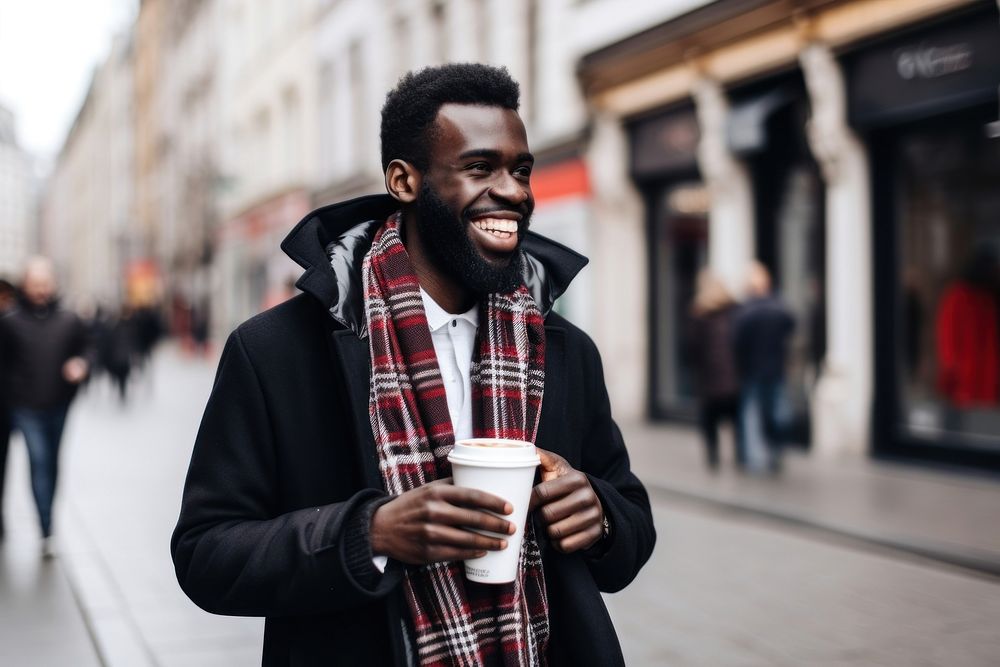 Smiling street coffee winter. AI generated Image by rawpixel.