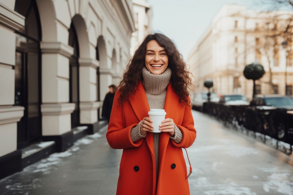 Coat laughing smiling street. 