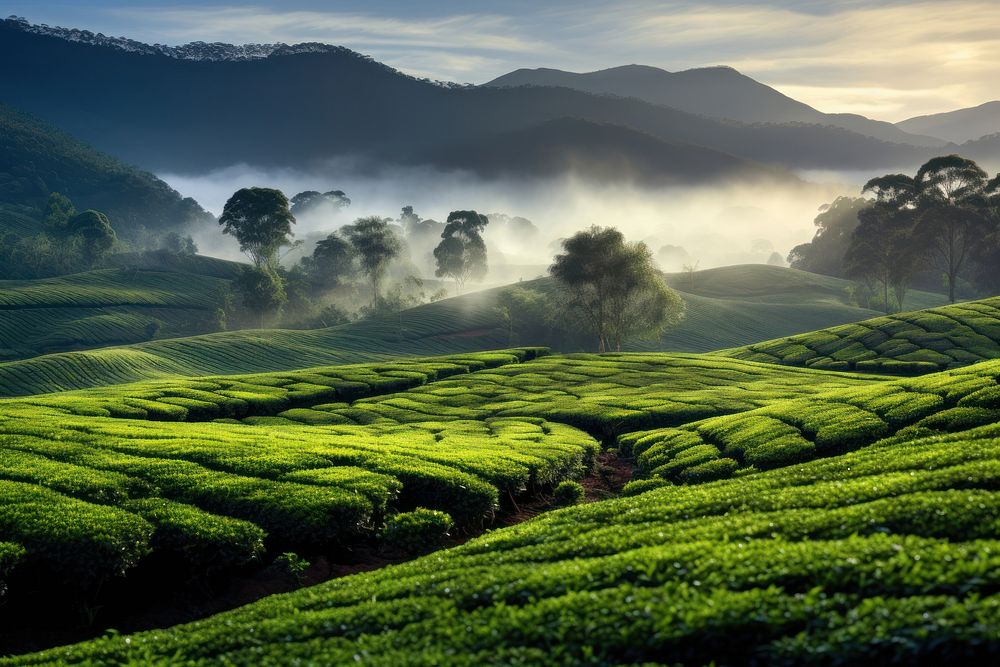 Landscape tea plantation outdoors. AI generated Image by rawpixel.