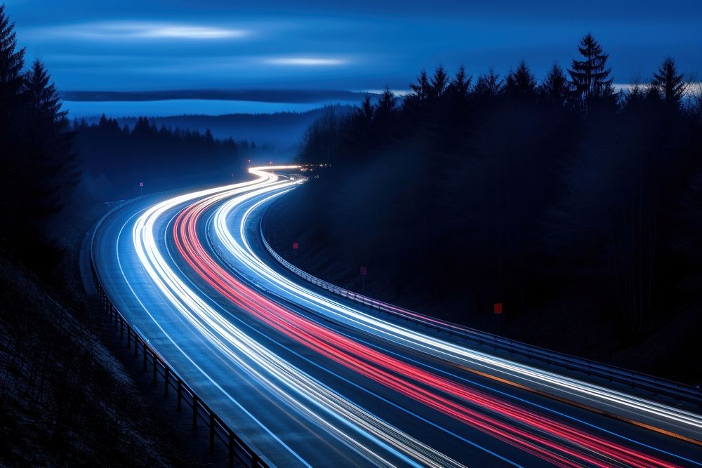 Highway traffic neon lights. AI generated Image by rawpixel.