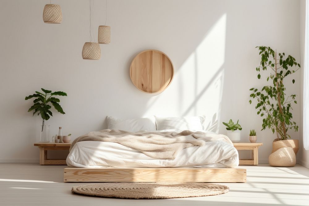 Bedroom pillow plant furniture. AI generated Image by rawpixel.