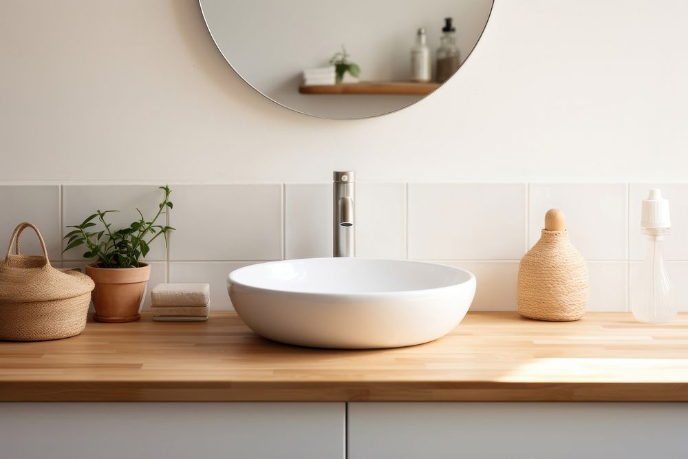 Sink mirror wood architecture. AI generated Image by rawpixel.