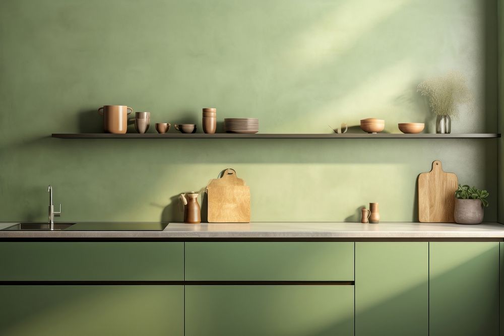 Kitchen furniture shelf green. 