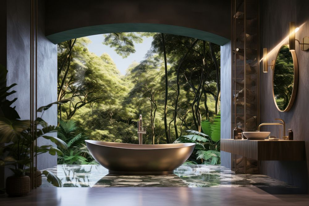 Architecture bathroom bathtub window. AI generated Image by rawpixel.