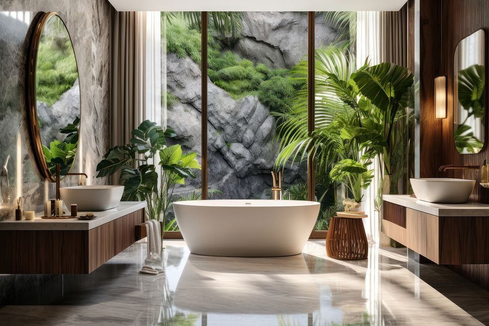 Bathroom bathtub luxury nature. AI generated Image by rawpixel.