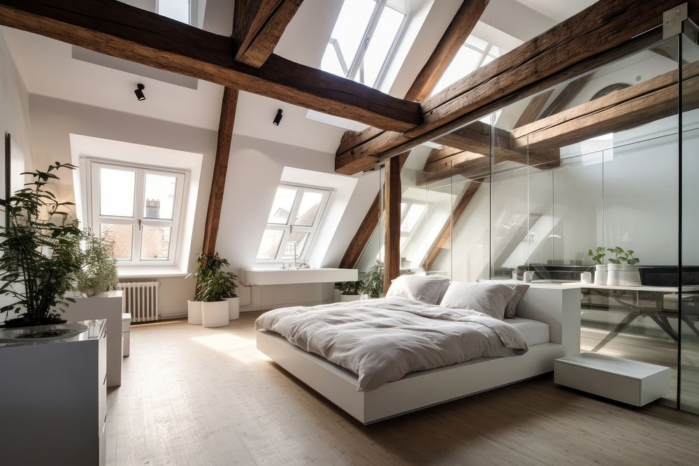 Attic room bed architecture. AI generated Image by rawpixel.