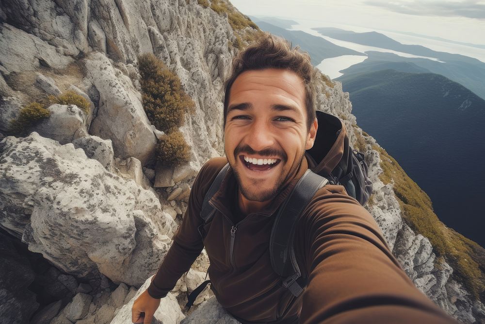 Selfie rock smiling smile. AI generated Image by rawpixel.