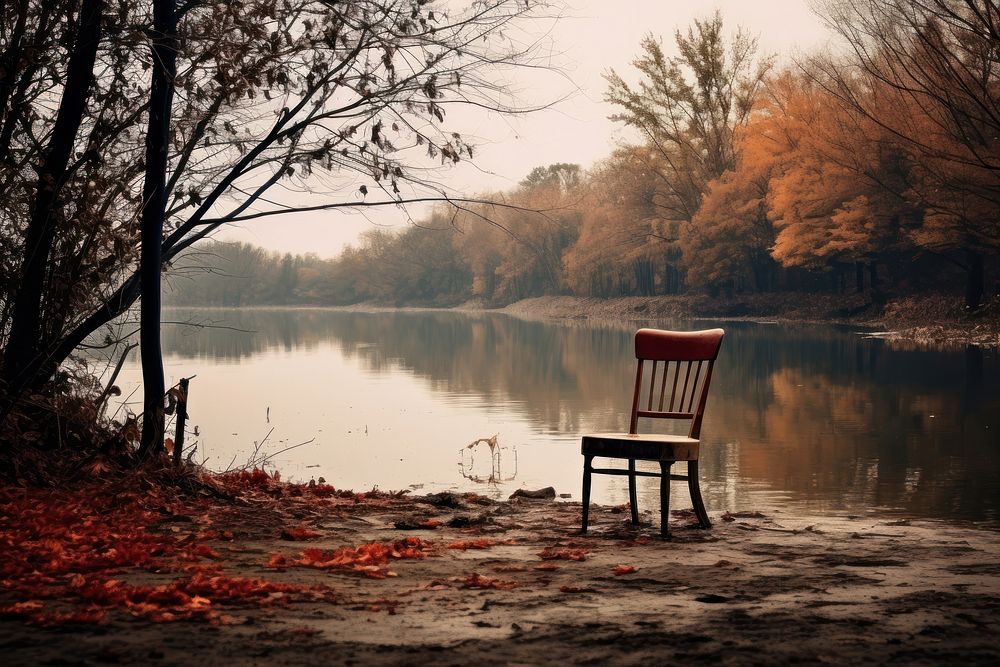 Autumn chair lake furniture. AI generated Image by rawpixel.