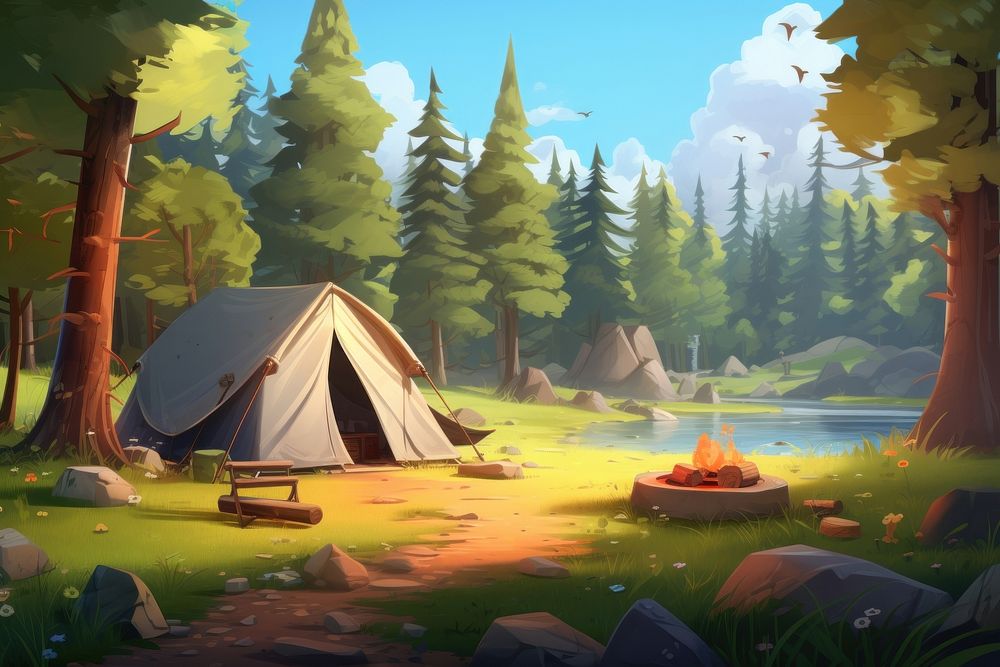 Camping tent outdoors cartoon. AI generated Image by rawpixel.