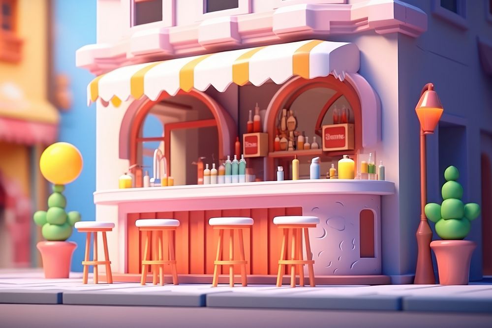 Cartoon bar architecture dollhouse. AI generated Image by rawpixel.