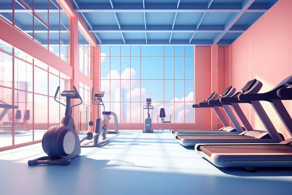 Gym treadmill sports architecture. AI generated Image by rawpixel.