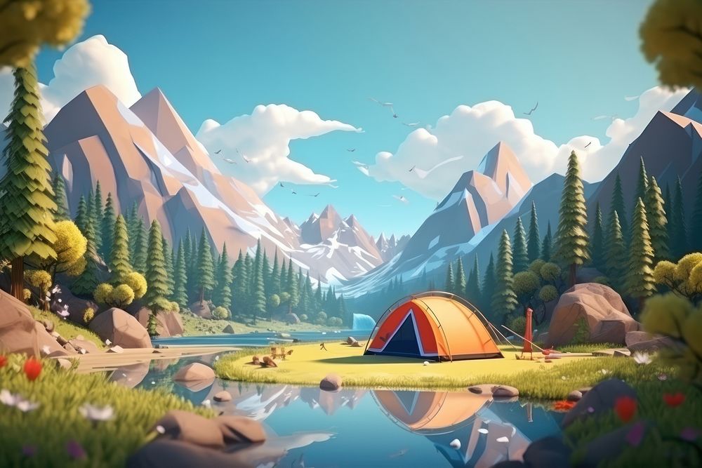 Camping mountain outdoors cartoon. AI generated Image by rawpixel.