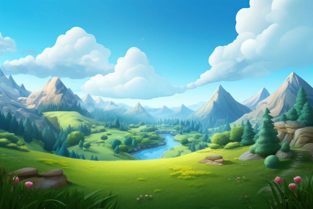 Landscape mountain outdoors cartoon. AI generated Image by rawpixel.