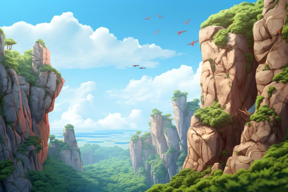 Mountain landscape outdoors cartoon. AI generated Image by rawpixel.
