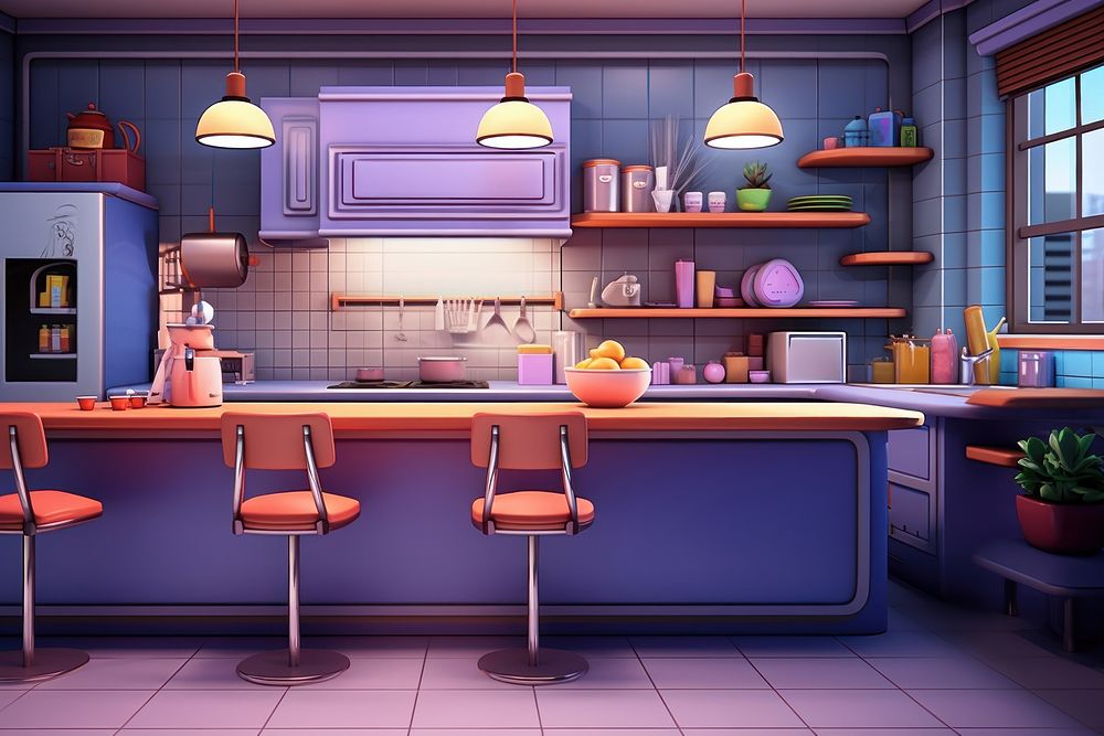 Kitchen furniture cartoon architecture. 