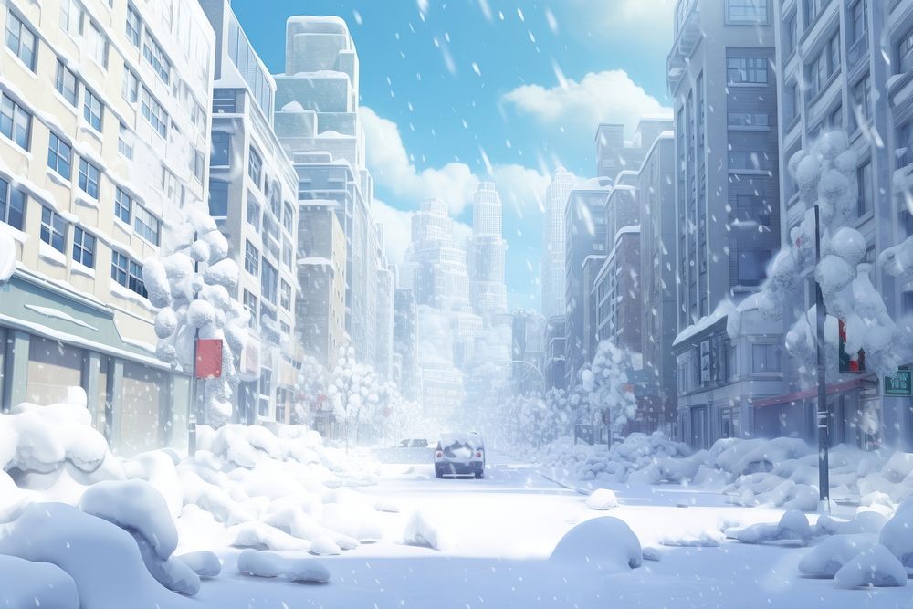 Blizzard snow city car. AI generated Image by rawpixel.