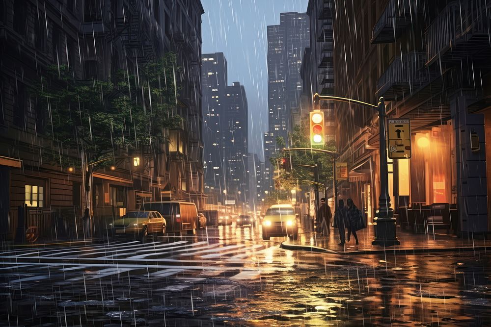 Rain city car street. AI generated Image by rawpixel.