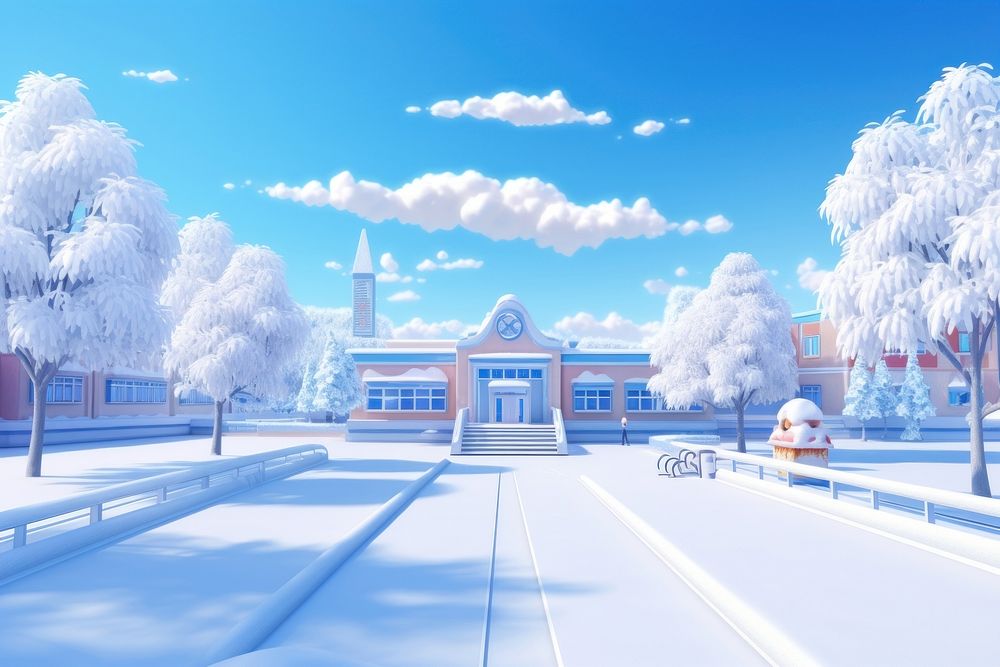 Snow outdoors cartoon city. AI generated Image by rawpixel.