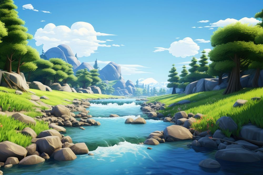 Landscape outdoors cartoon nature. AI generated Image by rawpixel.