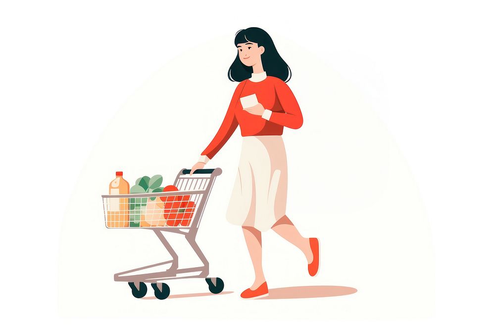 Supermarket adult woman white background. AI generated Image by rawpixel.