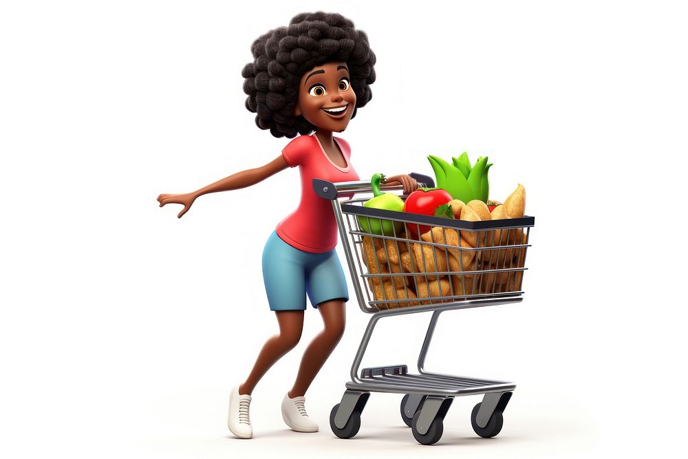 Supermarket shopping pushing cartoon. AI generated Image by rawpixel.