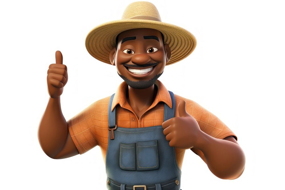 Happy black farmer cartoon white background bodybuilder. AI generated Image by rawpixel.